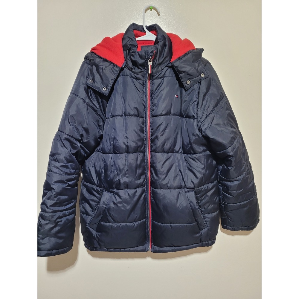 Tommy Hilfiger Puffer Jacket Boys XL 18/20 Navy Blue Hooded Quilted